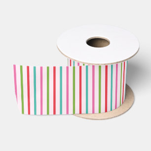 Stripes Pattern in Pink, Red, Green and Turquoise Satin Ribbon