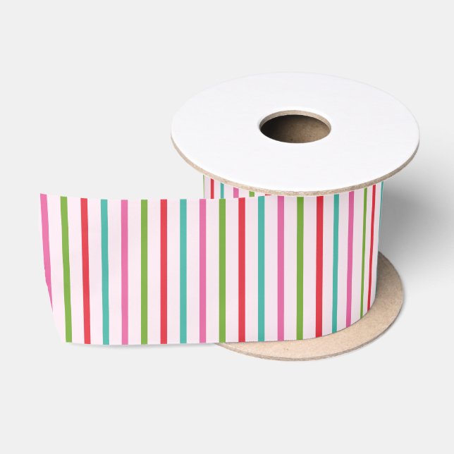 Stripes Pattern in Pink, Red, Green and Turquoise Satin Ribbon (Spool)