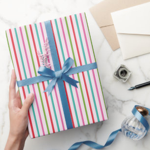Stripes Pattern in Pink, Red, Green and Turquoise Wrapping Paper