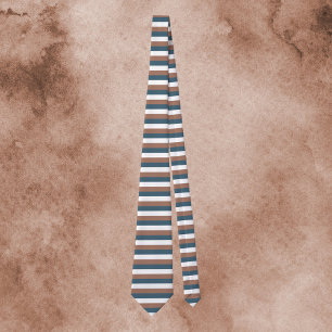 Stripes Pattern Mocha Brown Teal White Tie