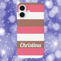 Stripes Pattern Mocha Pink White Personalise