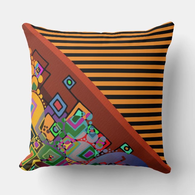 Stripes Pattern narrow black + abstract art Cushion (Front)
