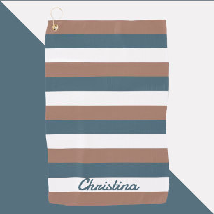 Stripes Pattern Personalise Teal Brown White Golf Towel