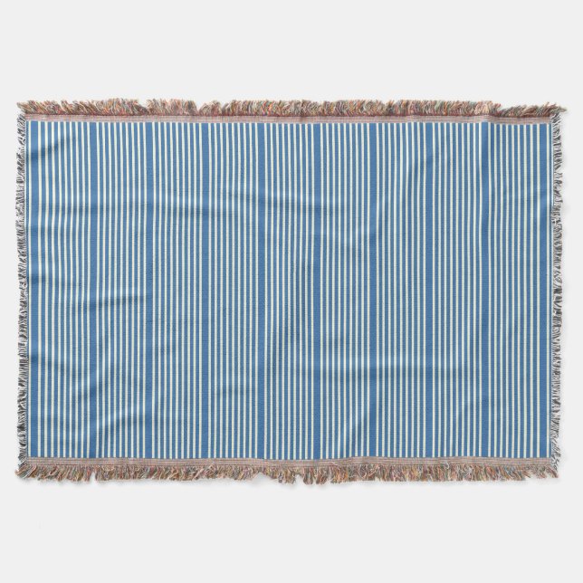 Stripes pattern two tone blue cream throw blanket (Front)