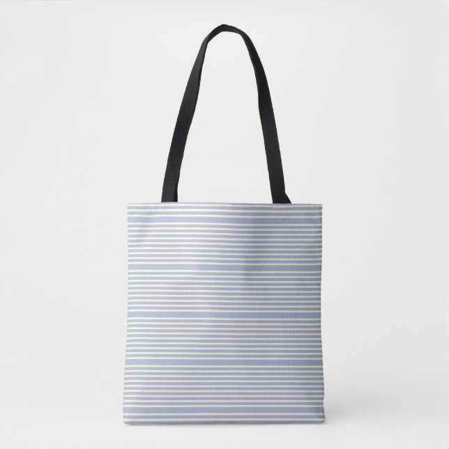 Stripes pattern two tone blue cream tote bag (Front)