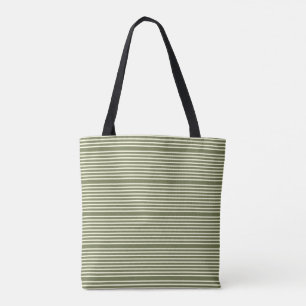 Stripes pattern two tone moss green cream tote bag