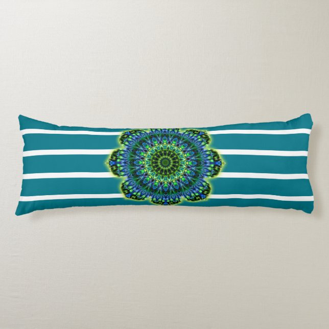 Stripes Pattern wride petrol & Mandala + backg. Body Cushion (Front)