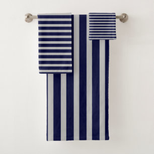 Stripes Patterns Dark Navy Blue Grey Grey Lines Bath Towel Set