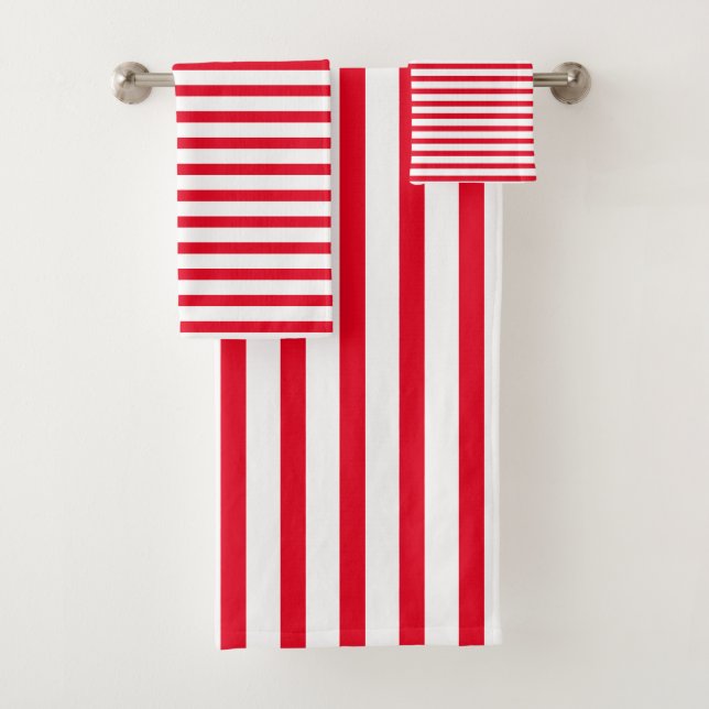 Stripes Patterns Red White Colours Decor Holiday Bath Towel Set (Insitu)
