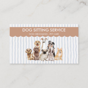 Stripes Pet Sitter Watercolor Dogs Business Card