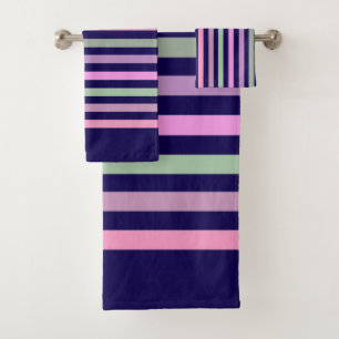 Stripes, pink, green bath towel set