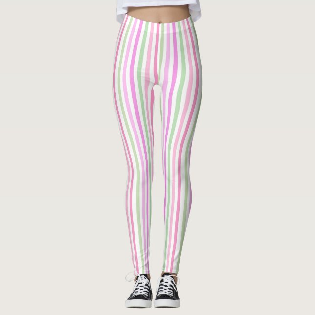Stripes, pink, green leggings (Front)