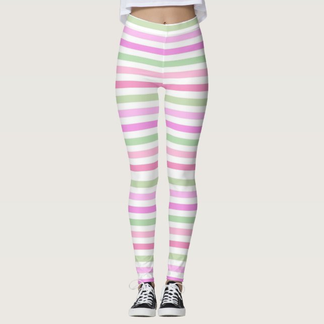 Stripes, pink, green leggings (Front)