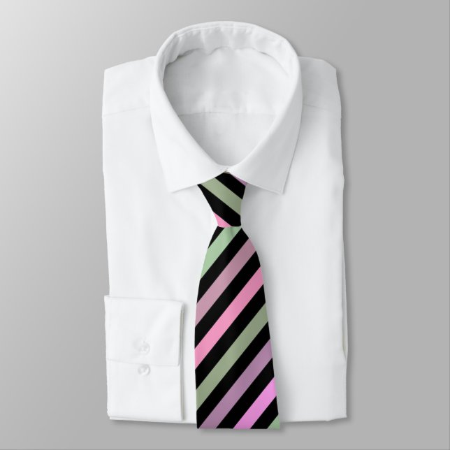 Stripes, pink, green neck tie (Tied)