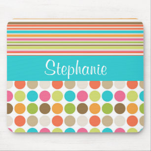 Stripes Polka Dots Customisable Monogram Mouse Pad