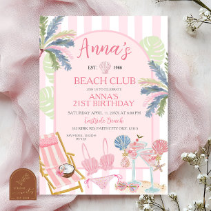 Stripes Preppy Beach Club Birthday Invitation