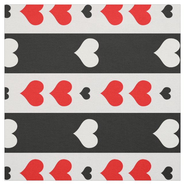 Stripes Red Black White Hearts Textile Fabric (Swatch)