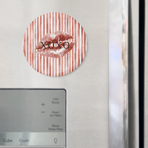 Stripes Red Lips Kiss XOXO Magnet