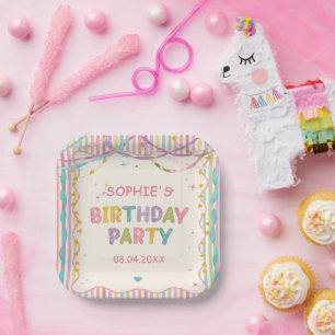 Stripes Ribbon Magical Colourful Birthday Paper Plate