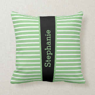 Stripes Sage Green Black White Custom Name Cute Cushion