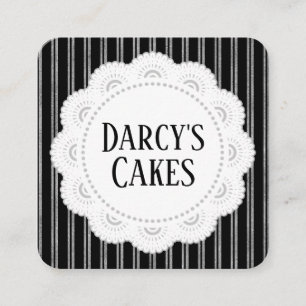 Stripes Silver Black Lace And Cakes Square Business Card