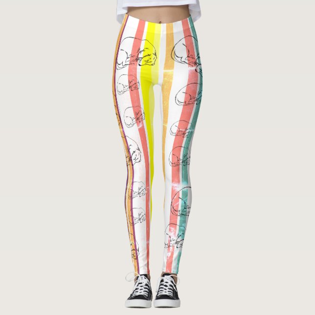 Stripes, Sleeping Dachshund Dog  Leggings (Front)