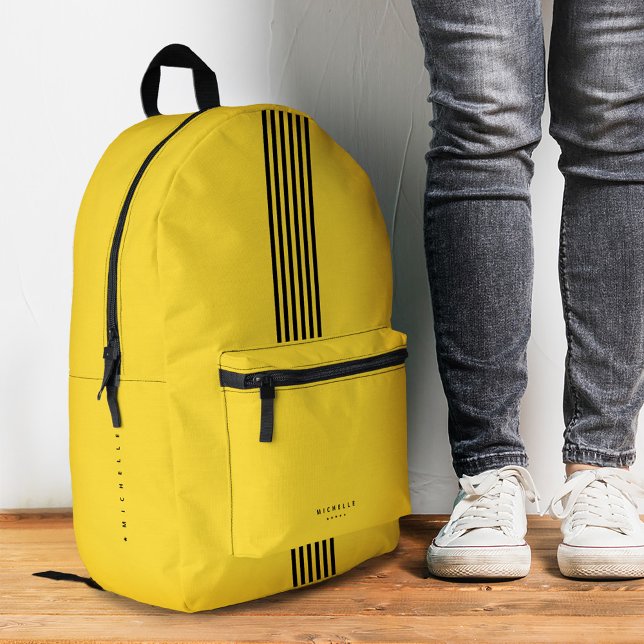 Stripes Sporty Stylish Yellow To School Printed Backpack (Stripes Sporty Stylish Yellow To School Printed Backpack
)
