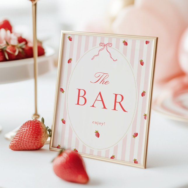 Stripes & Strawberries BAR Table Sign Poster (Creator Uploaded)
