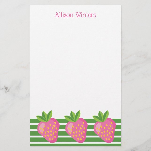 Stripes & Strawberries Personalised Stationery (Front)