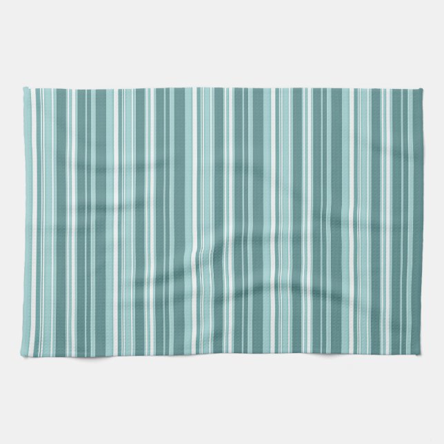 Stripes - Teal Green Blue Tea Towel (Horizontal)