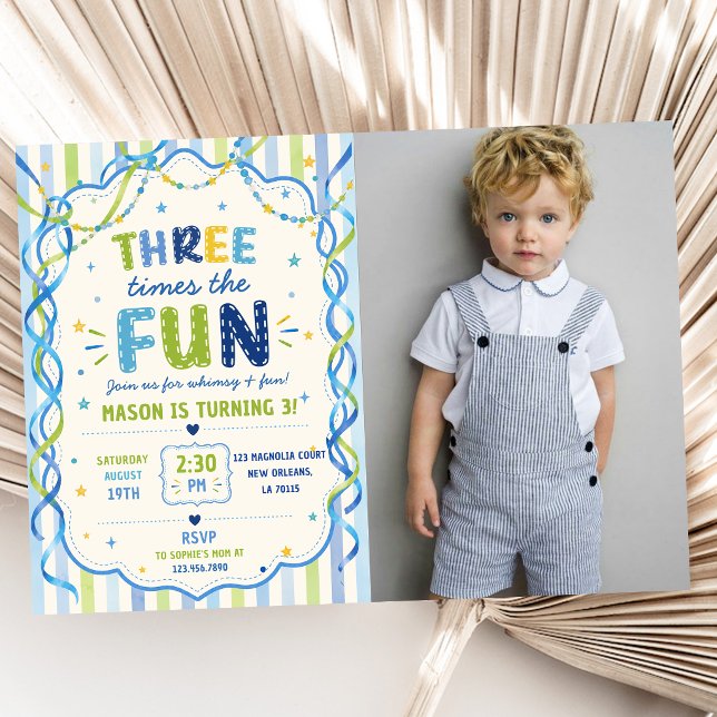  Stripes Three Times The Fun Colourful Birthday  Invitation (Creator Uploaded)