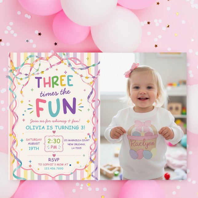  Stripes Three Times The Fun Colourful Birthday Invitation (Creator Uploaded)