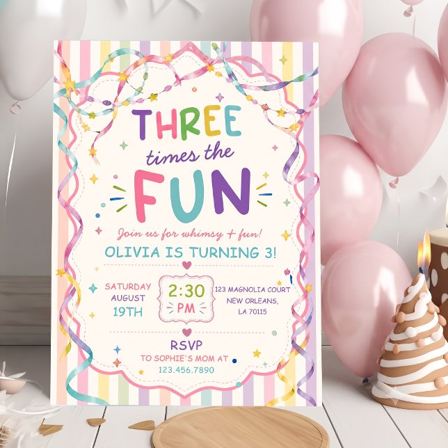  Stripes Three Times The Fun Colourful Birthday Invitation (Creator Uploaded)