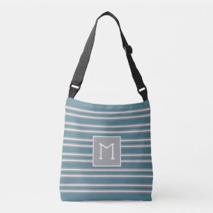 Stripes Turquoise Grey Custom Monogram Crossbody Bag
