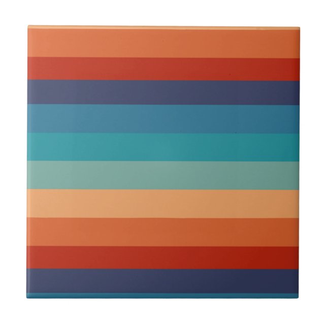 Stripes Vintage Colour Old Style Colourful Geometr Tile (Front)
