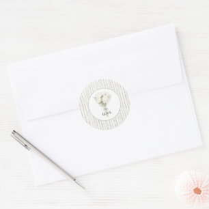 Stripes White Rose Floral Bouquet Love Wedding Classic Round Sticker