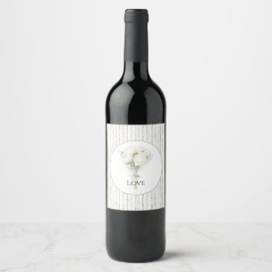 Stripes White Rose Floral Bouquet Love Wedding Wine Label