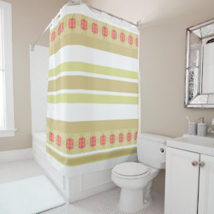 Stripes With Floral Accent in Dusty Rose Shower Curtain