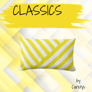 Stripes Yellow on White  Lumbar Cushion