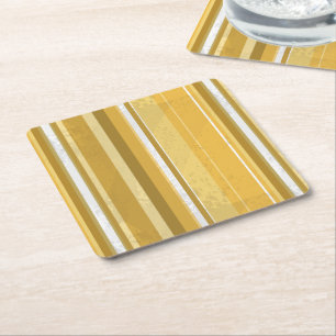 Stripes Yellow Square Paper Coaster