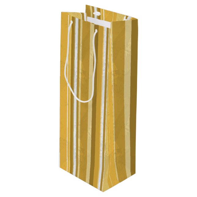 Stripes Yellow Wine Gift Bag (Front Angled)