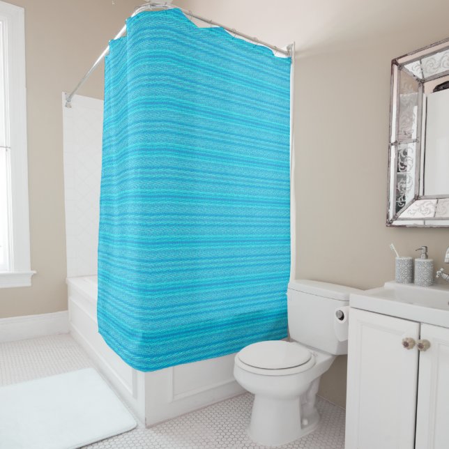 Stripey Cyan Shower Curtain (In Situ)