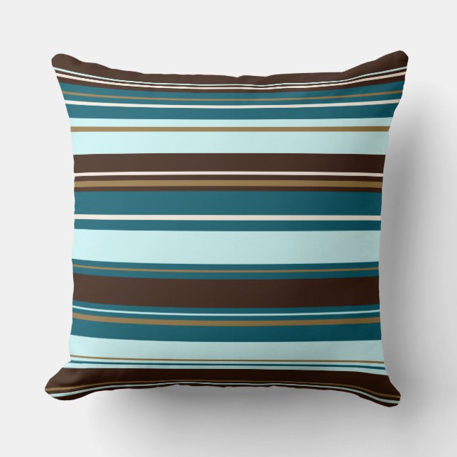 Stripey Design Brown Teals Cream & Gold Cushion (Front)