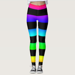 Stripey Rainbow And Black Leggings