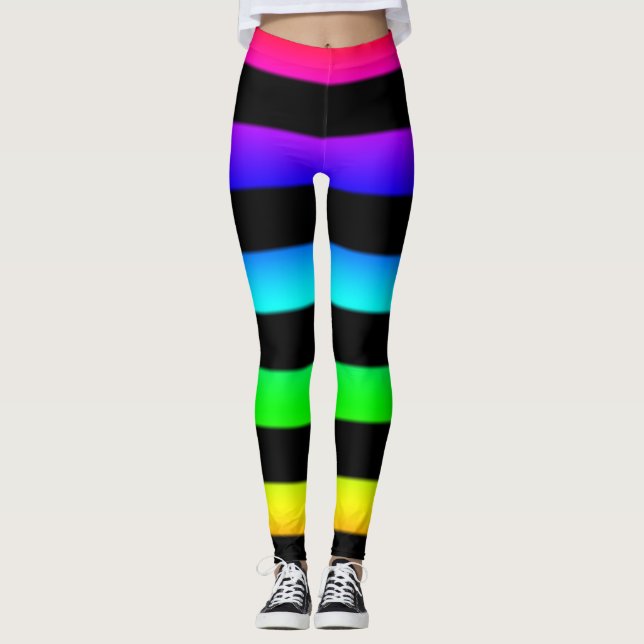 Stripey Rainbow And Black Leggings (Front)
