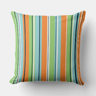 Stripey Vertical Design Green Blues Orange & White Cushion