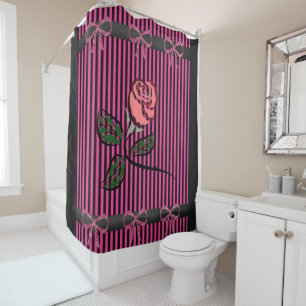 Stripped pink black showercurtain shower curtain