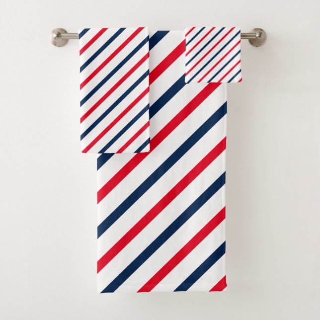 Stripped red white blue modern Patriotic  Bath Towel Set (Insitu)
