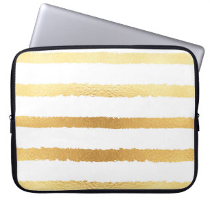 Stripped shiny golden metallic pattern laptop sleeve