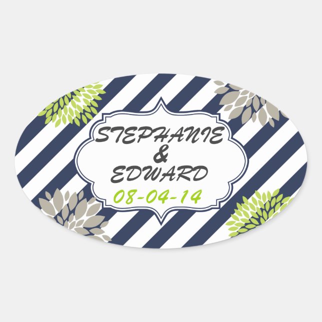 Strips and flowers oval sticker (Front)